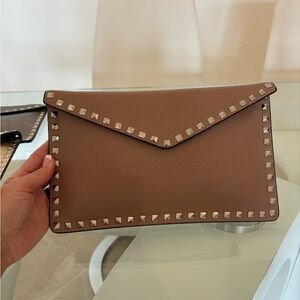 Studded Brown Envelope Clutch